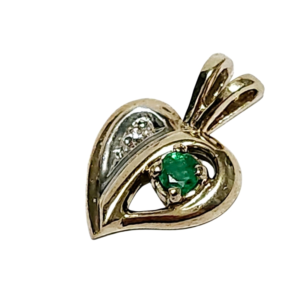 Emerald Diamond 10K Gold Heart Pendant - Picture 4 of 7